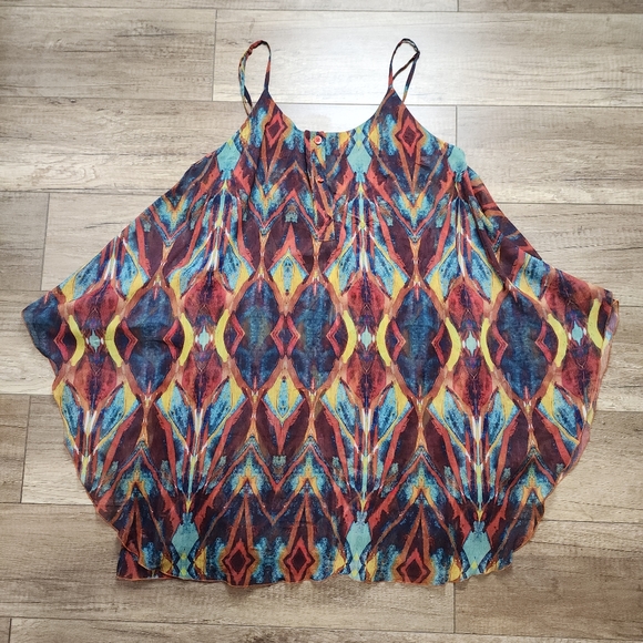 Alice + Olivia Rhi Tiered Hem Tank Dress Tribal Diamond  boho mini slip dress S - Picture 9 of 17